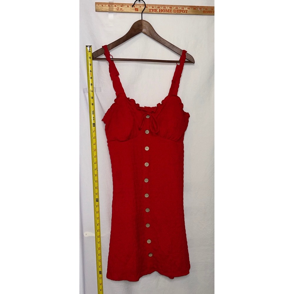 No Boundaries Red Textured Button Front Mini Dress Ruffle‎ Straps Large 11-13